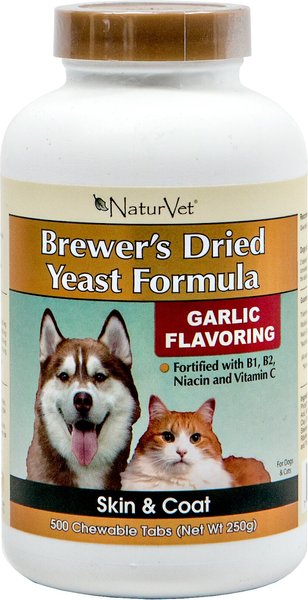 NaturVet Brewer's Dried Yeast with Garlic Chewable Tablets Skin & Coat Supplement for Cats & Dogs, 500 count slide 1 of 6