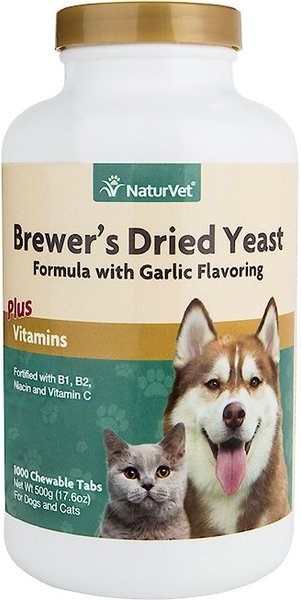 NaturVet Brewer's Dried Yeast with Garlic Chewable Tablets Skin & Coat Supplement for Cats & Dogs, 1,000 count slide 1 of 6