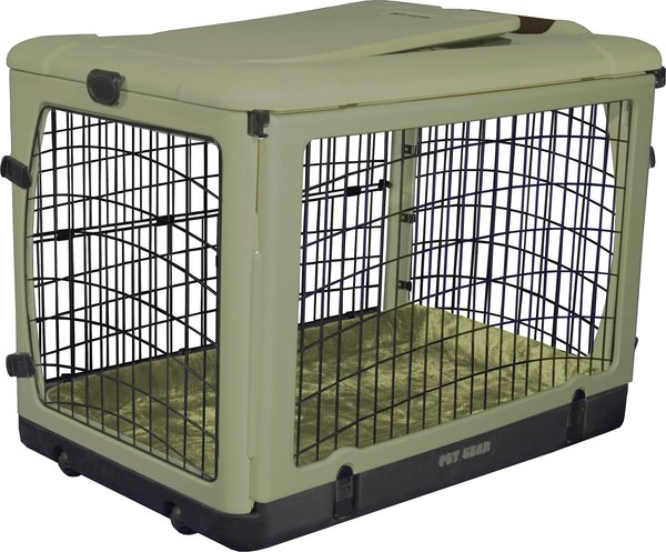 Pet Gear The Other Door Double Door Collapsible Wire Dog Crate & Plush Pad, Sage, 36 inch slide 1 of 9