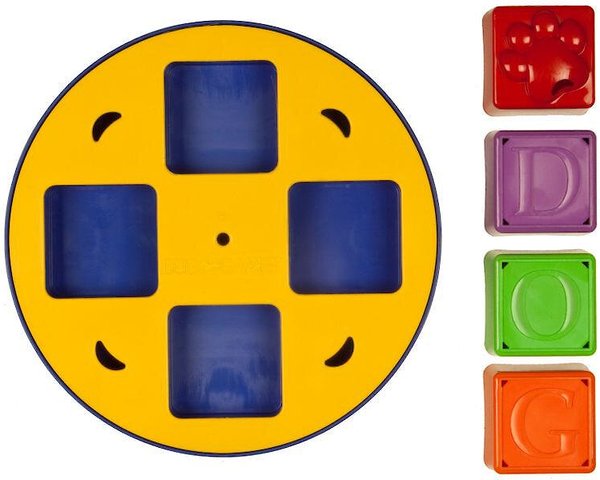 Kyjen Doggy Blocks Spinner Puzzle Dog Toy, Yellow 