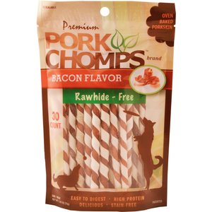 Premium Pork Chomps Bacon Flavor Twists Dog Treats, Mini, 30 count