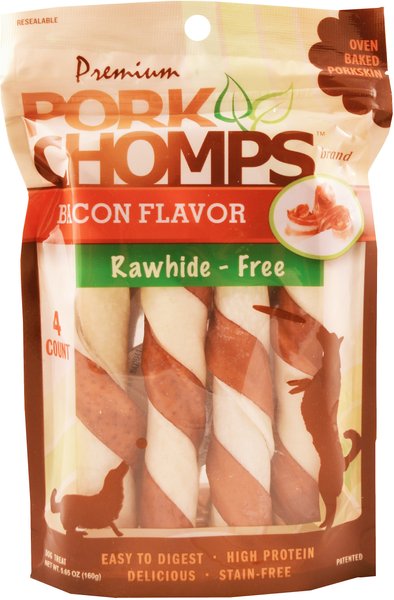 Premium Pork Chomps Bacon Flavor Twists Dog Treats, Large, 4 count slide 1 of 5
