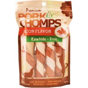 Premium Pork Chomps Bacon Flavor Twists Dog Treats, Large, 4 count