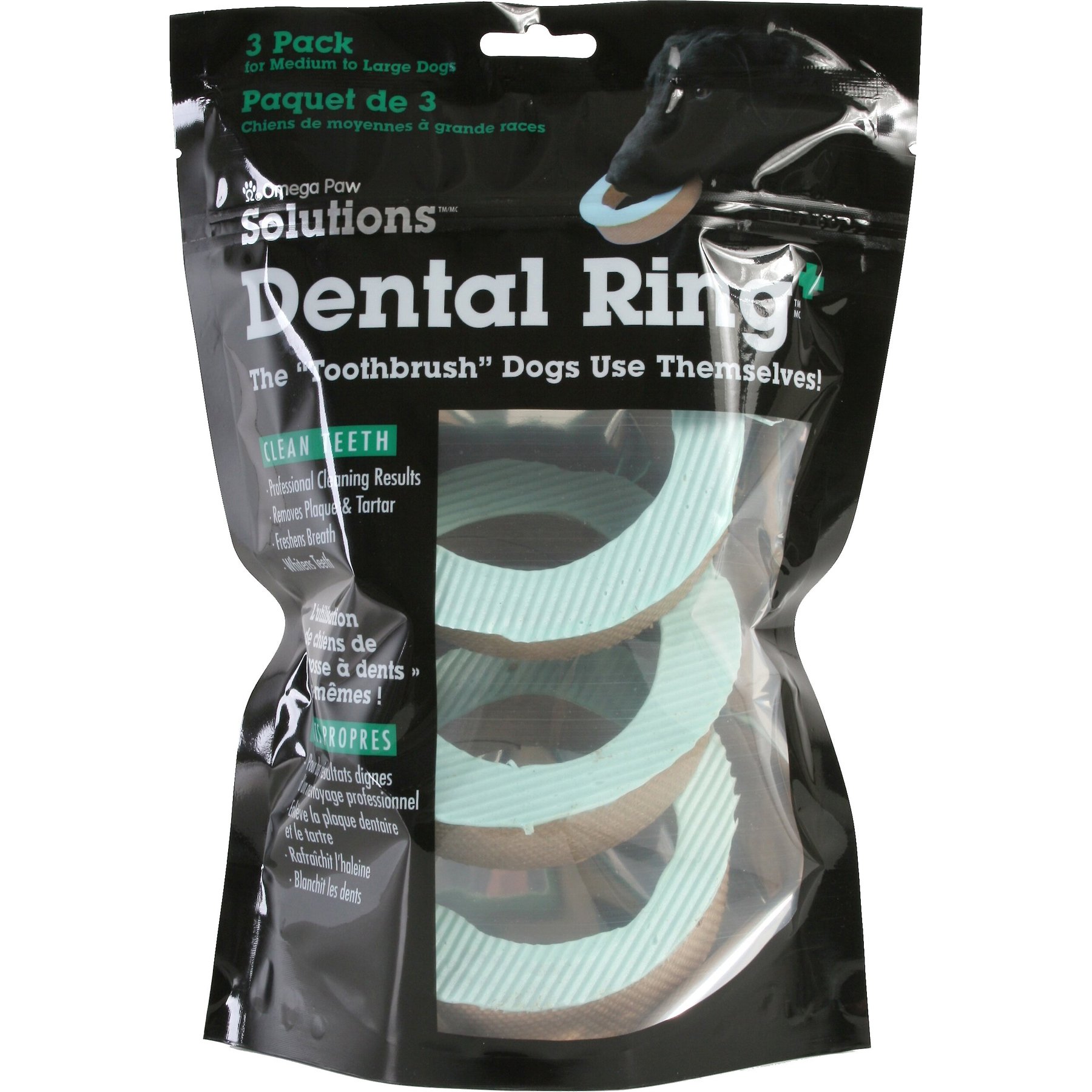 OMEGA PAW Dental Ring Medium Large Dental Dog Treat 3 count