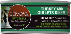 Dave's Pet Food Naturally Healthy Grain-Free Turkey & Giblets Dinner Canned Cat Food, 5.5-oz, case of 24