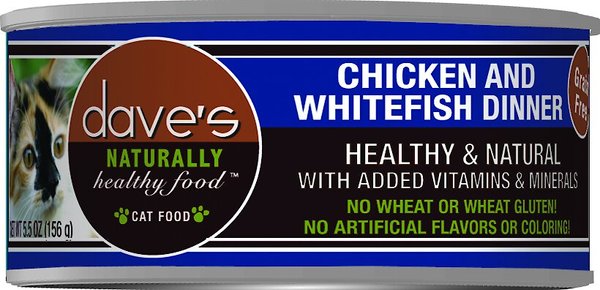Dave's Pet Food Naturally Healthy Grain-Free Chicken & Whitefish Dinner Canned Cat Food, 5.5-oz, case of 24 slide 1 of 5