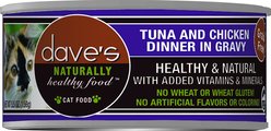 Dave's Pet Food Naturally Healthy Grain-Free Tuna & Chicken Dinner in Gravy Canned Cat Food, 5.5-oz, case of 24