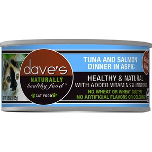 Dave's Pet Food Naturally Healthy Grain-Free Tuna & Salmon Dinner in Aspic Canned Cat Food, 5.5-oz, case of 24