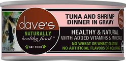 Dave's Pet Food Naturally Healthy Grain-Free Grilled Tuna & Shrimp Dinner in Gravy Canned Cat Food, 5.5-oz, case of 24