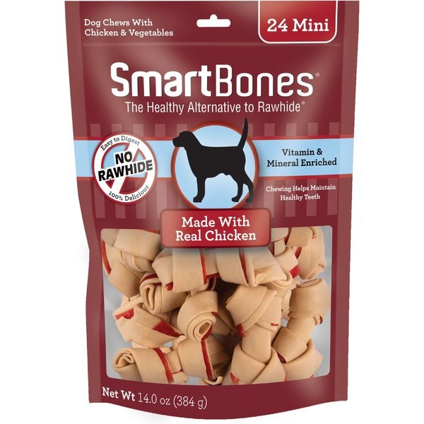 SMARTBONES Mini Peanut Butter Chew Bones Dog Treats, 24 count