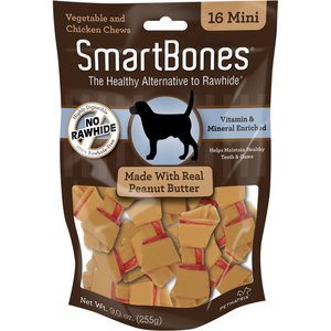 SmartBones Mini Peanut Butter Chew Bones Dog Treats, 16 count