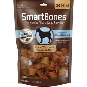 SmartBones Mini Peanut Butter Chew Bones Dog Treats, 24 count