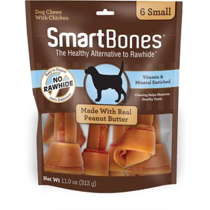 SmartBones Small Peanut Butter Chew Bones Dog Treats, 6 pack