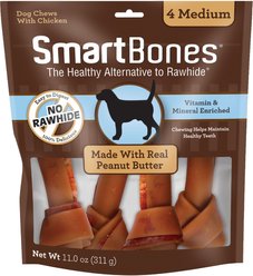 SmartBones Medium Peanut Butter Chew Bones Dog Treats, 4 count
