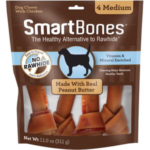 SmartBones Medium Peanut Butter Chew Bones Dog Treats, 4 count