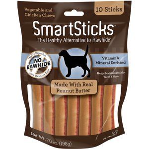 SmartBones SmartSticks Peanut Butter Chews Dog Treats, 10 pack