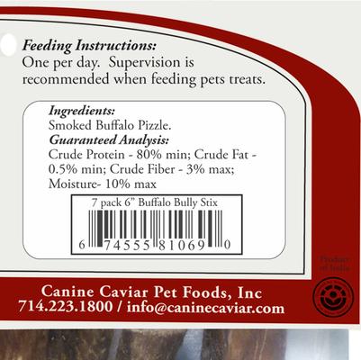 Show full view: Canine Caviar Buffalo Bully Stix 6" Dog Treats, 7 pack slide 4 of 7