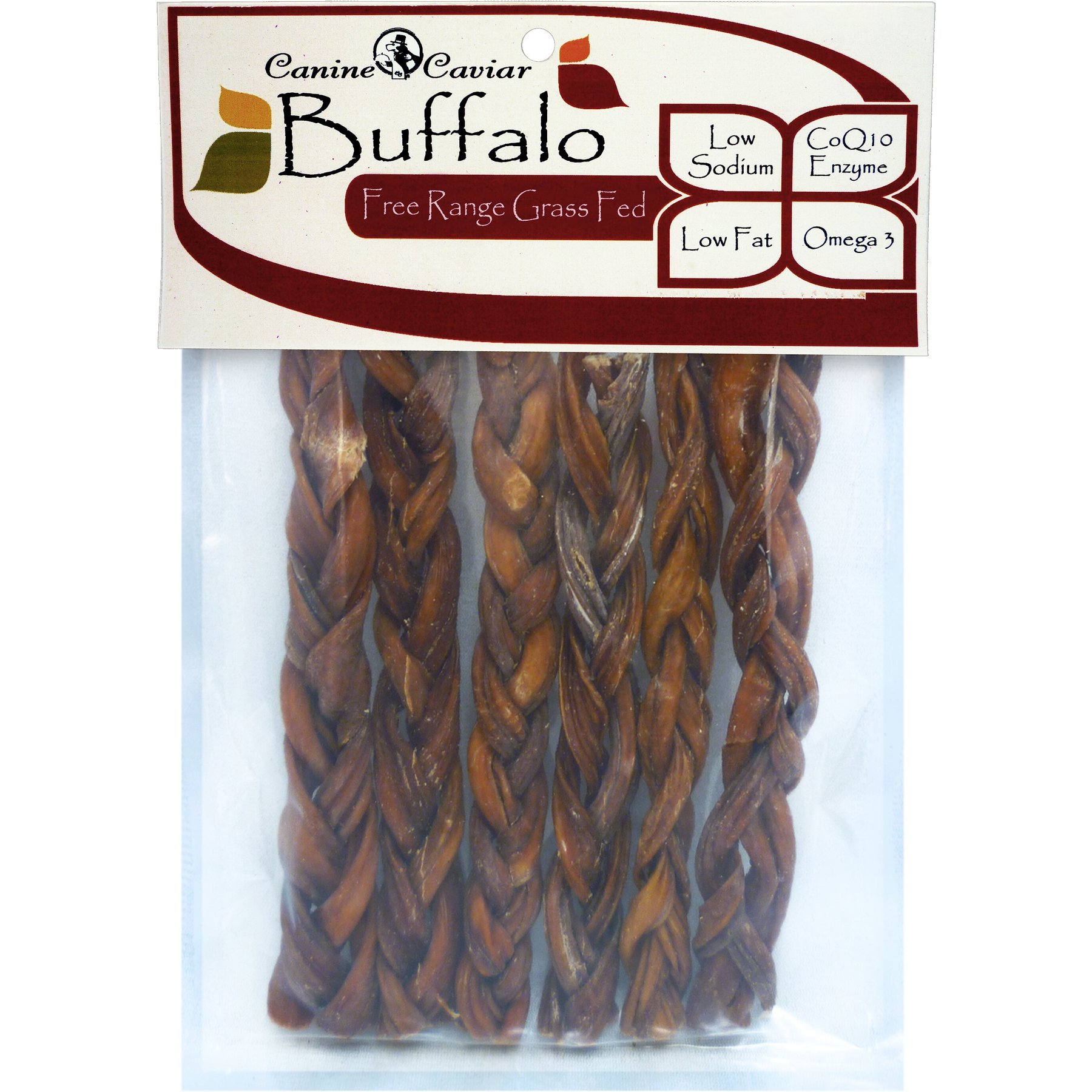 Canine Caviar Braided Buffalo Stix 6" Dog Treats, 6 pack