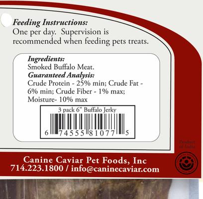 Show full view: Canine Caviar Buffalo Jerky 6" Dog Treats, 3 pack slide 4 of 7