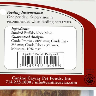 Show full view: Canine Caviar Buffalo Paddywacks 6" Dog Treats, 4 pack slide 4 of 7
