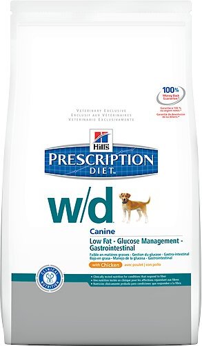 Hill s Prescription Diet w d Canine Low Fat Glucose Management Gastrointestinal with Chicken Dry Dog Food 27.5 lb bag