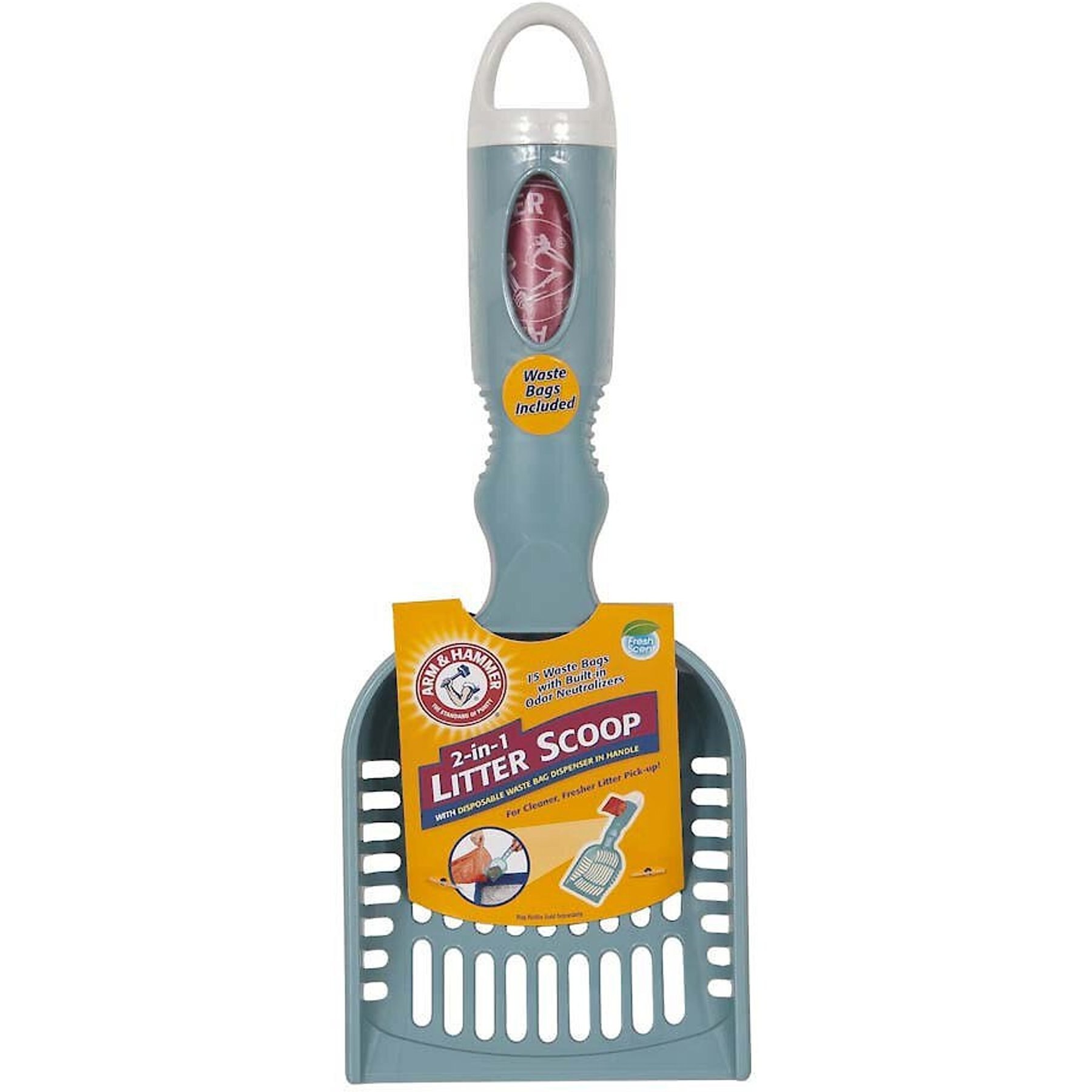Arm & Hammer Deluxe 2-In-1 Litter Scoop with Waste Bags, Color Varies