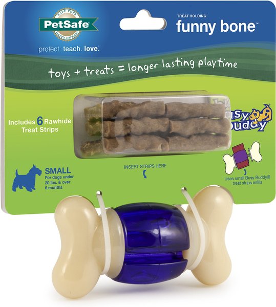 PetSafe Busy Buddy Bouncy Bone, 3-in-1 Dog Toy, Includes Treat Rings, Small  