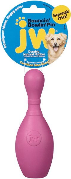 JW Pet iSqueak Bouncin' Bowlin' Pin Dog Toy, Color Varies, Small slide 1 of 8