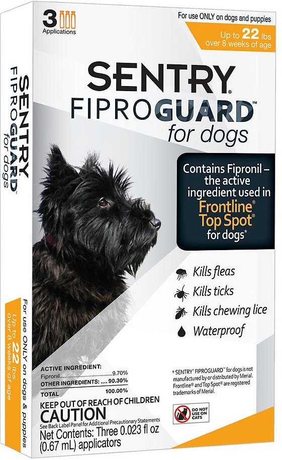 SENTRY FiproGuard Flea & Tick Spot Treatment for Dogs, 5 to 22lbs, 3