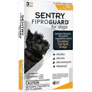 Sentry FiproGuard Flea & Tick Spot Treatment for Dogs, 5 to 22-lbs, 3 Doses (3-mos. supply)