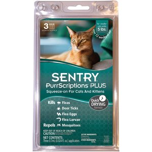 Sentry PurrScriptions Flea & Tick Spot Treatment for Cats, under 5 lbs, 3 Doses (3-mos. supply)