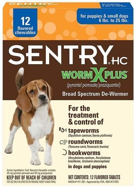 Sentry HC WormX Plus Flavored De-Wormer Chewables for Dogs, 6CT