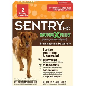 Sentry HC WormX Plus 7 Way Dewormer for Hookworms, Roundworm & Tapeworms for Medium & Large Breed Dogs, 2 count