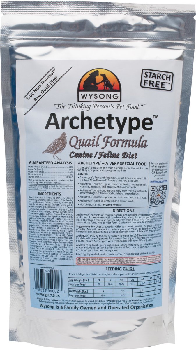 WYSONG Archetype Quail Formula Freeze-Dried Raw Dog & Cat Food, 7.5-oz ...