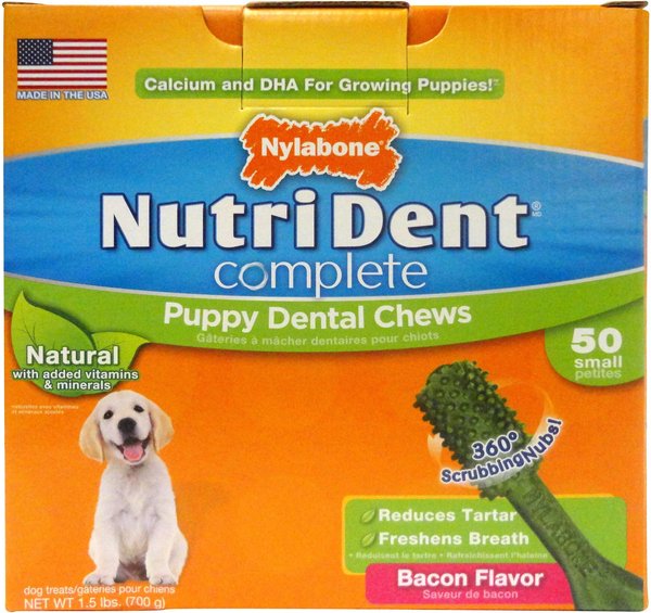 Discontinued NYLABONE Nutri Dent Complete Puppy Bacon Flavor Dental Dog Chews Small 50 count Chewy