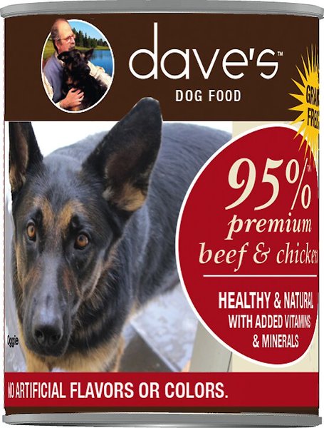 Dave's Pet Food 95% Premium Meats Grain-Free Beef & Chicken Recipe Canned Dog Food, 12.5-oz, case of 12 slide 1 of 5
