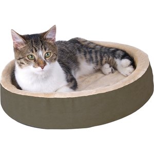 K&H Pet Products Thermo-Kitty Cuddle Up Indoor Heated Bolster Cat Bed, Mocha