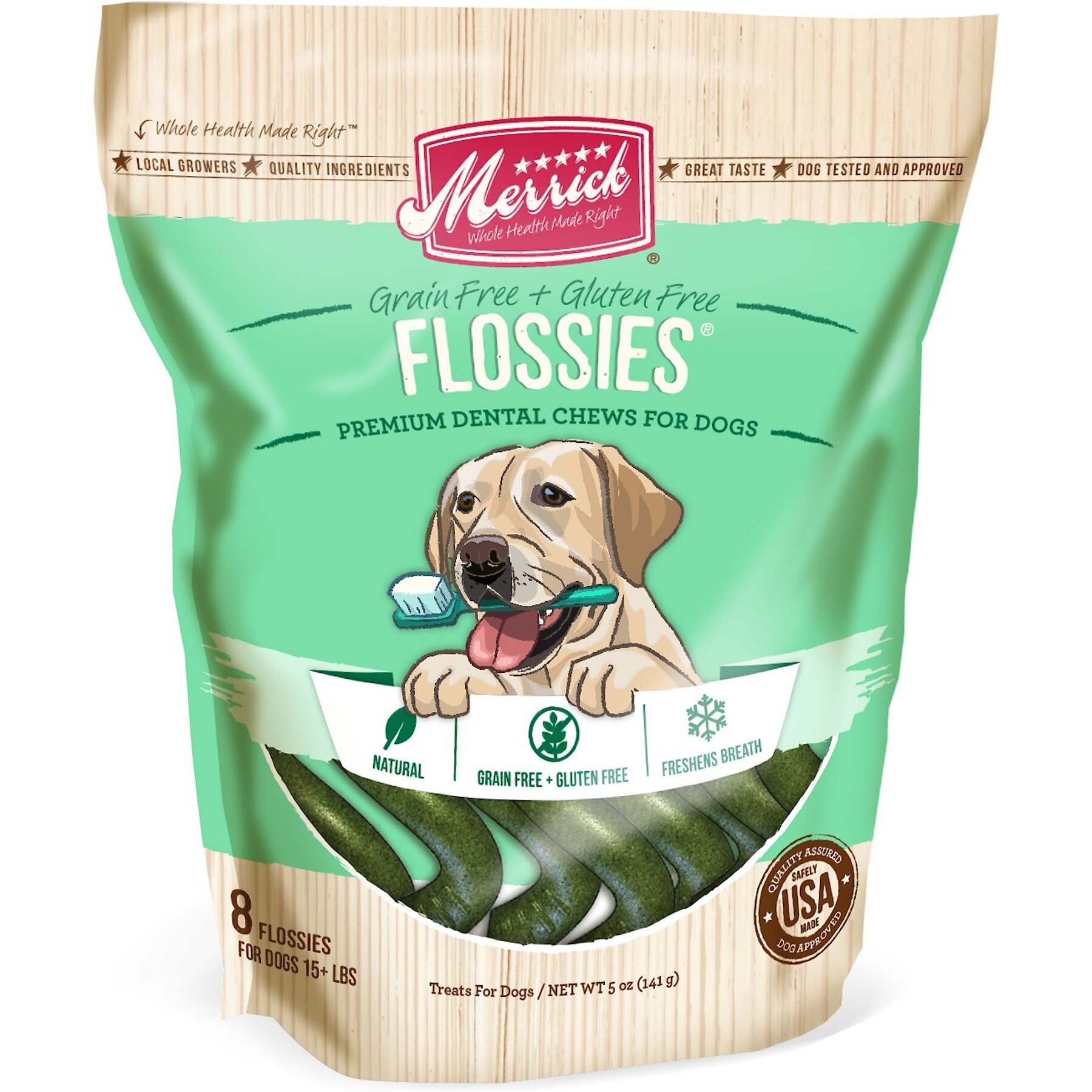 Discontinued MERRICK Flossies Grain Free Dental Chews Dog Treats 5 oz bag 8 flossies Chewy