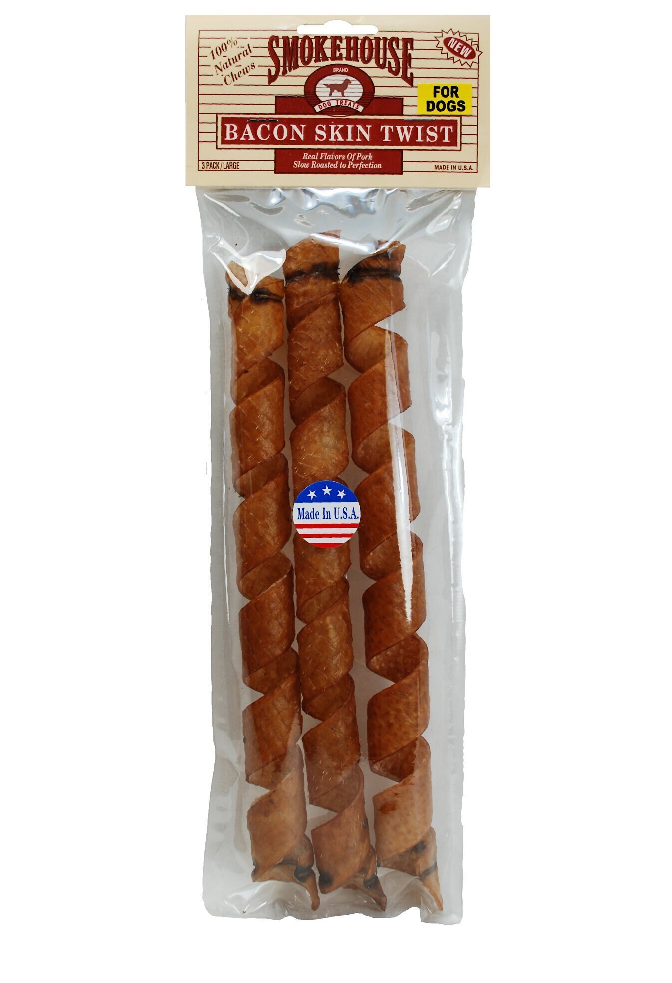 SMOKEHOUSE USA Bacon Skin Twists Dog Treats, Large, 3 pack Customer