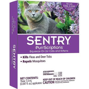 Sentry PurrScriptions Flea & Tick Spot Treatment for Cats, over 5 lbs, 3 Doses (3-mos. supply)