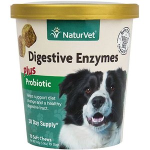 NaturVet Digestive Enzymes Plus Probiotic Soft Chews Digestive Supplement for Dogs, 70 count