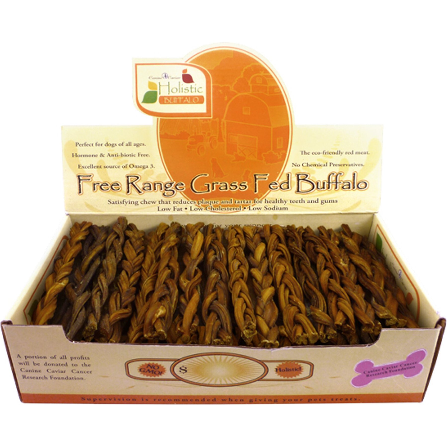 Canine Caviar Braided Buffalo Stix 6" Dog Treats, case of 50