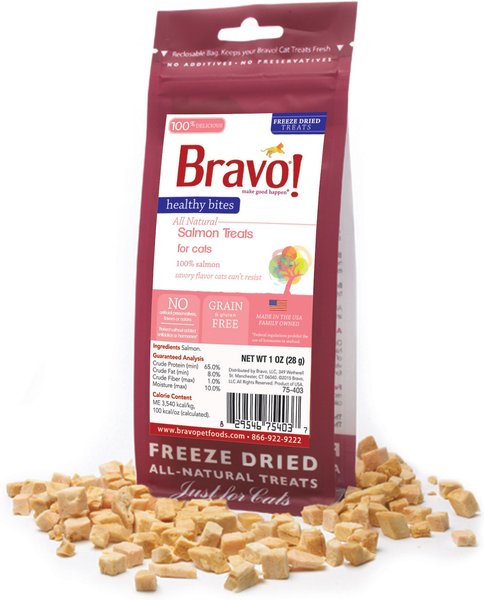 Bravo! Healthy Bites Salmon Freeze-Dried Cat Treats, 1-oz bag slide 1 of 3