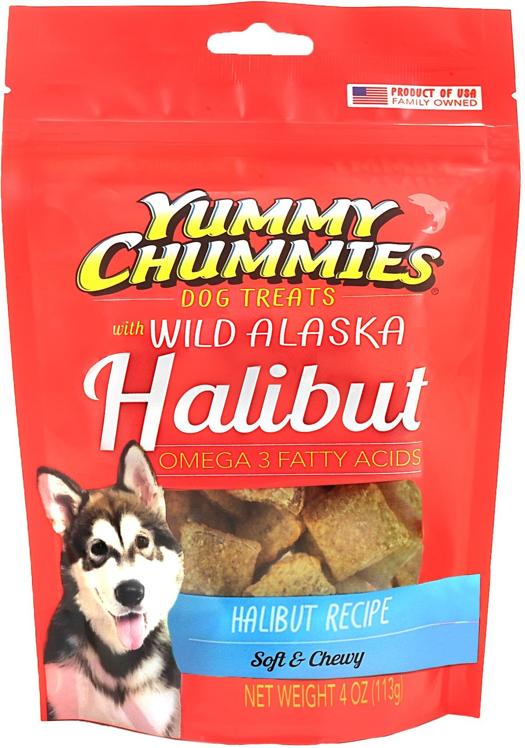 YUMMY CHUMMIES Halibut Recipe Dog Treats, 4oz bag