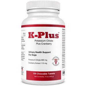 K-Plus Potassium Citrate Plus Cranberry Chewable Tablets for Dogs, 100 count