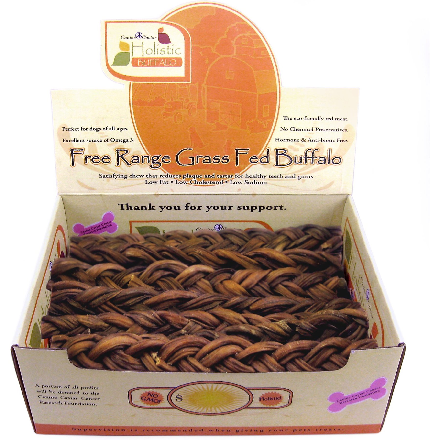 Canine Caviar Braided Buffalo Stix 12" Dog Treats, case of 30