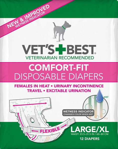 Vet's Best Comfort-Fit Disposable Female Dog Diapers, Large/X-Large: 23.5 to 31.5-in waist, 12 count slide 1 of 10