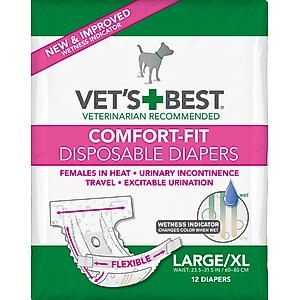 Vet's Best Comfort-Fit Disposable Female Dog Diapers, Large/X-Large: 23.5 to 31.5-in waist, 12 count