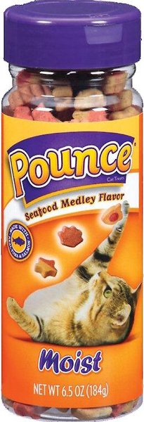 Pounce Moist Seafood Medley Flavor Cat Treats, 6.5-oz jar slide 1 of 5