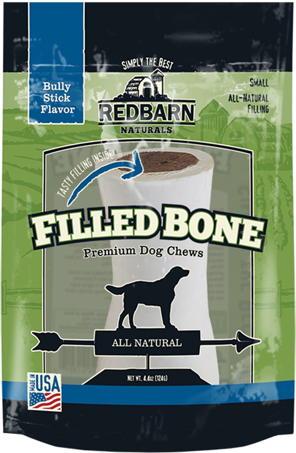 REDBARN Naturals Small Bully Stick Filled Natural Bones Dog Treats, 3